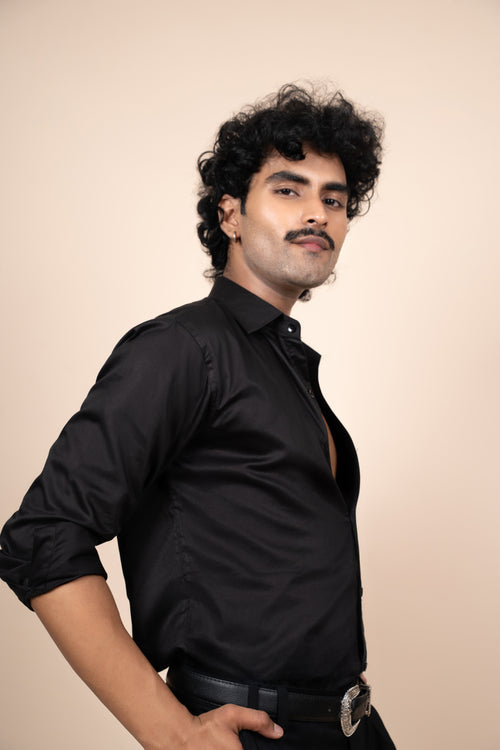 Black Giza Cotton Tailored Shirt