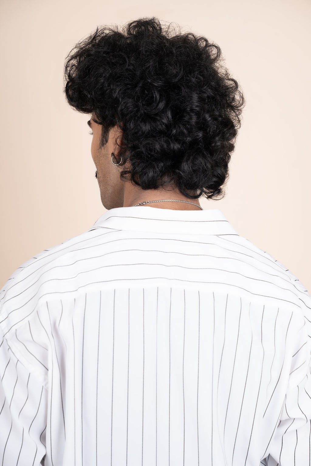 White Pinstripe Boxy Fit Tailored Shirt