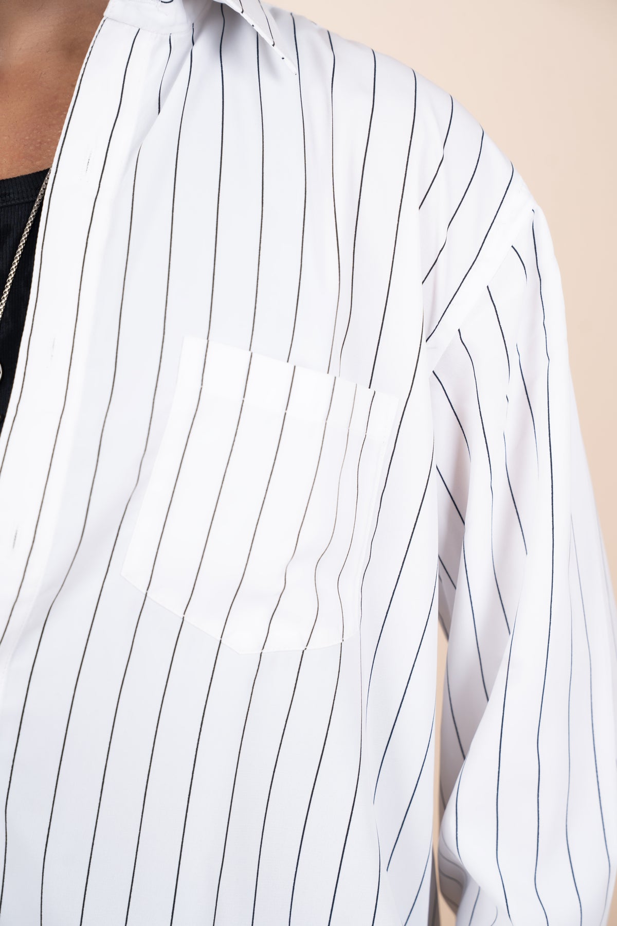 White Pinstripe Boxy Fit Tailored Shirt