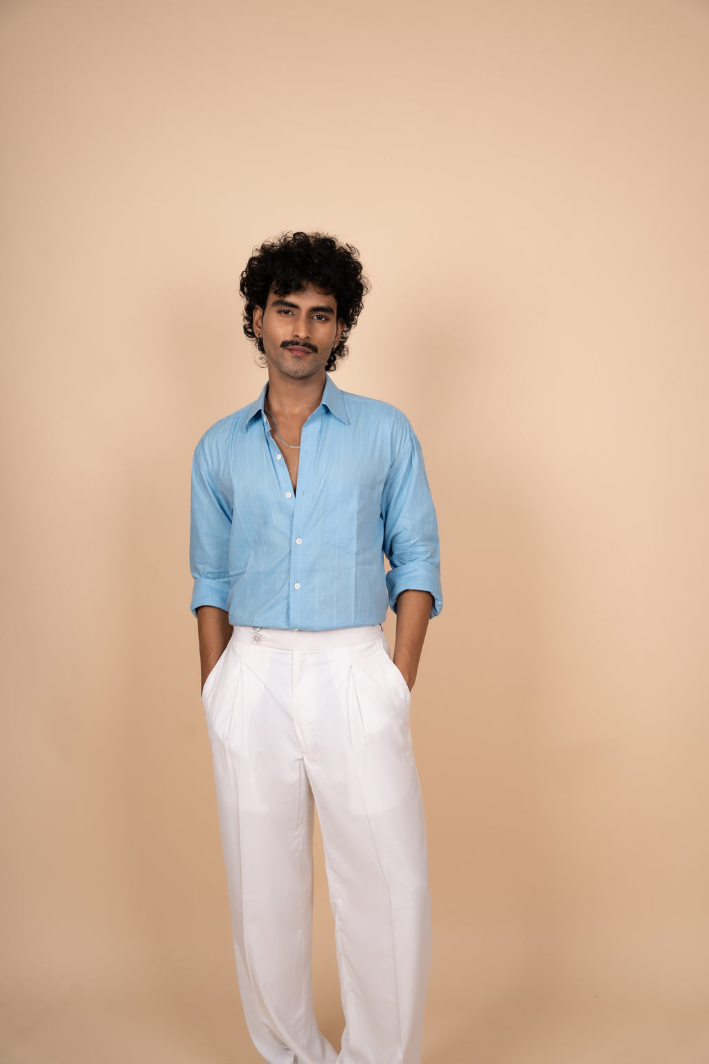 Sky Blue Pinstripe Cotton Shirt