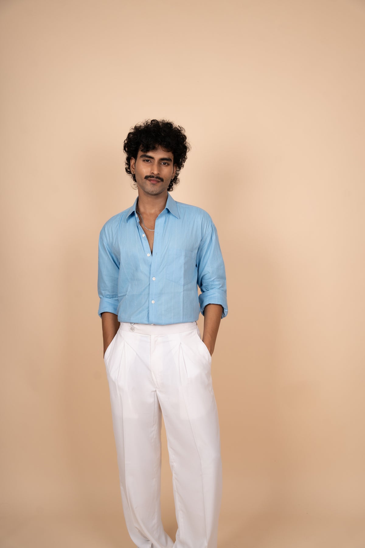 Sky Blue Pinstripe Cotton Shirt