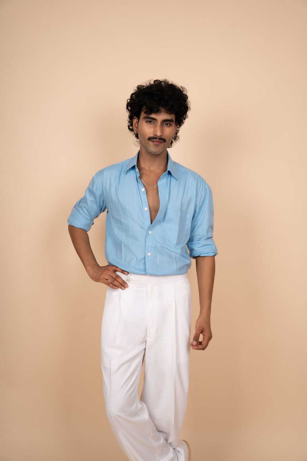 Sky Blue Pinstripe Cotton Shirt