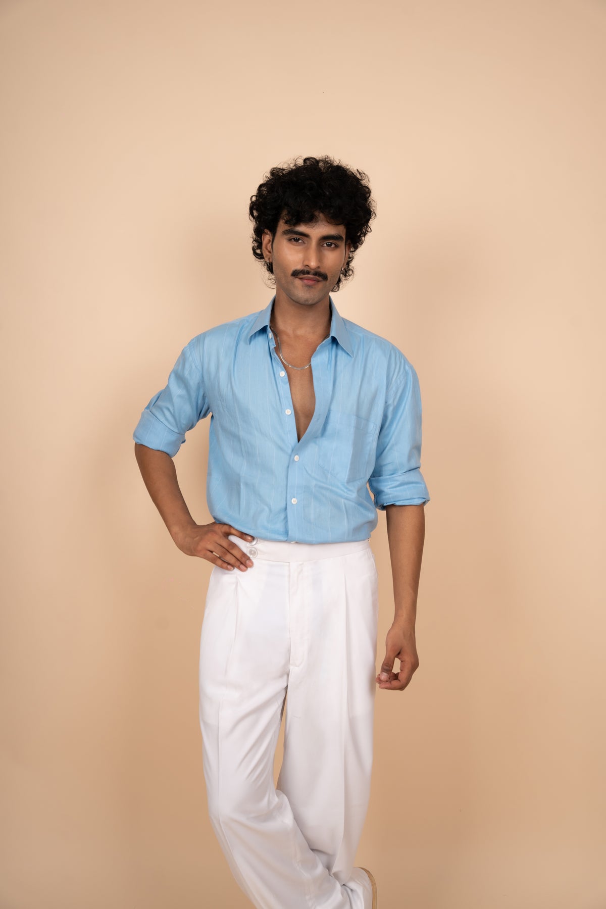 Sky Blue Pinstripe Cotton Shirt