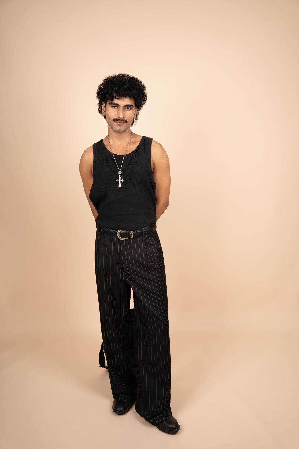 Black Pinstripe Tailored Pleated Trouser