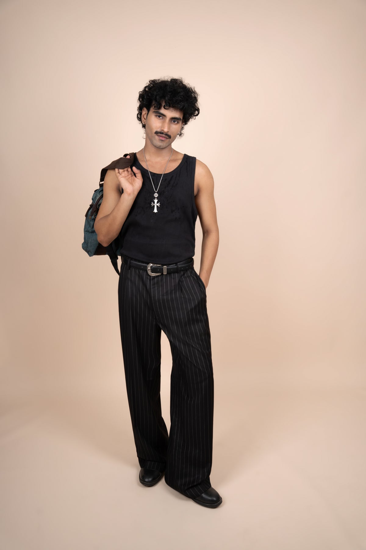 Black Pinstripe Tailored Pleated Trouser