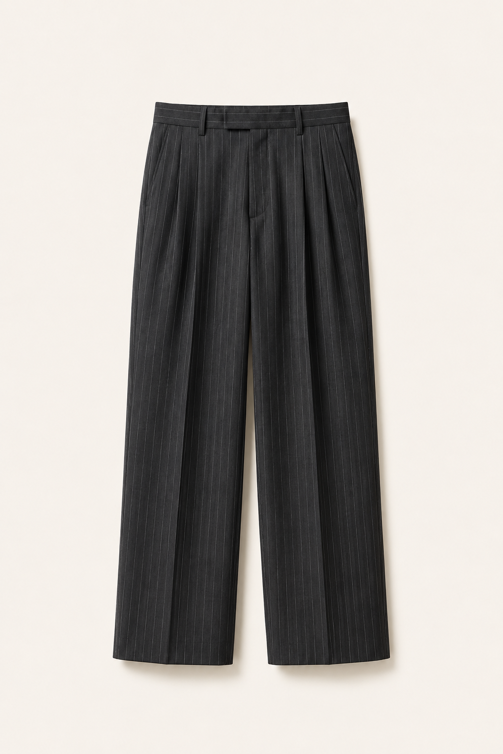 Black Pinstripe Tailored Pleated Trouser
