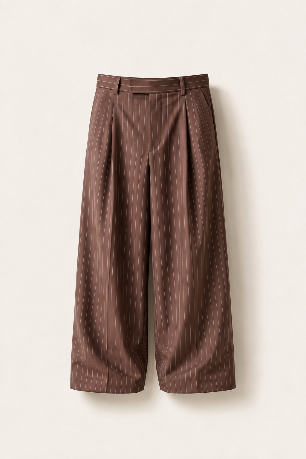 Brown Pinstripe Tailored Pleated Trouser