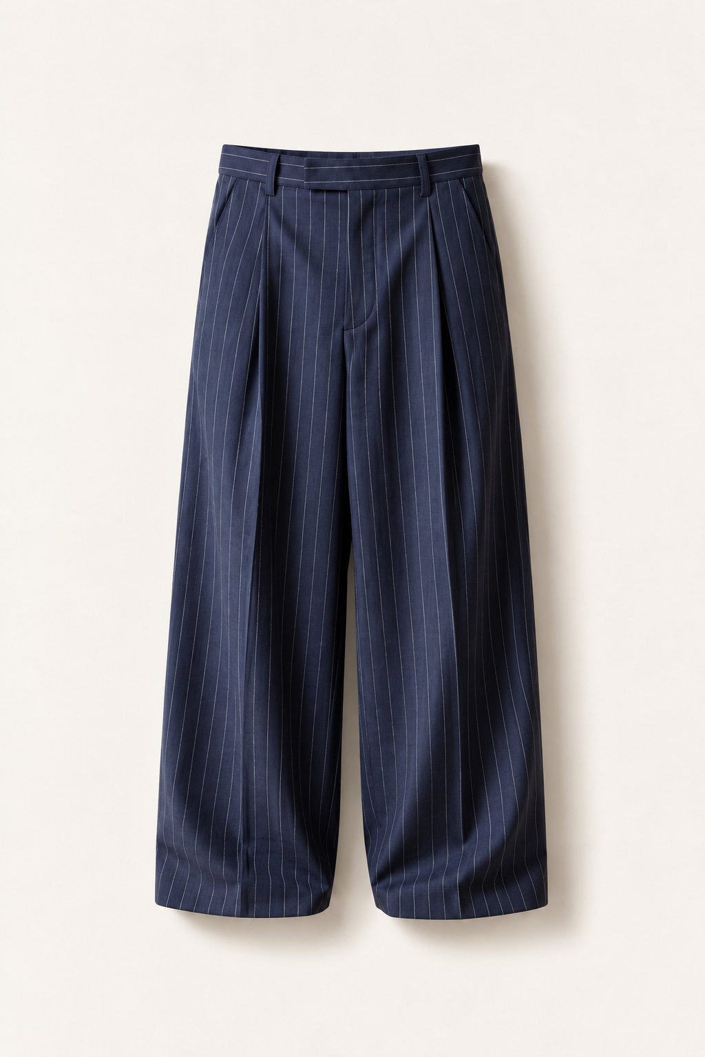 Navy Blue Pinstripe Tailored Pleated Trouser