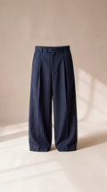 Navy Pinstripe Wide-Leg Trousers