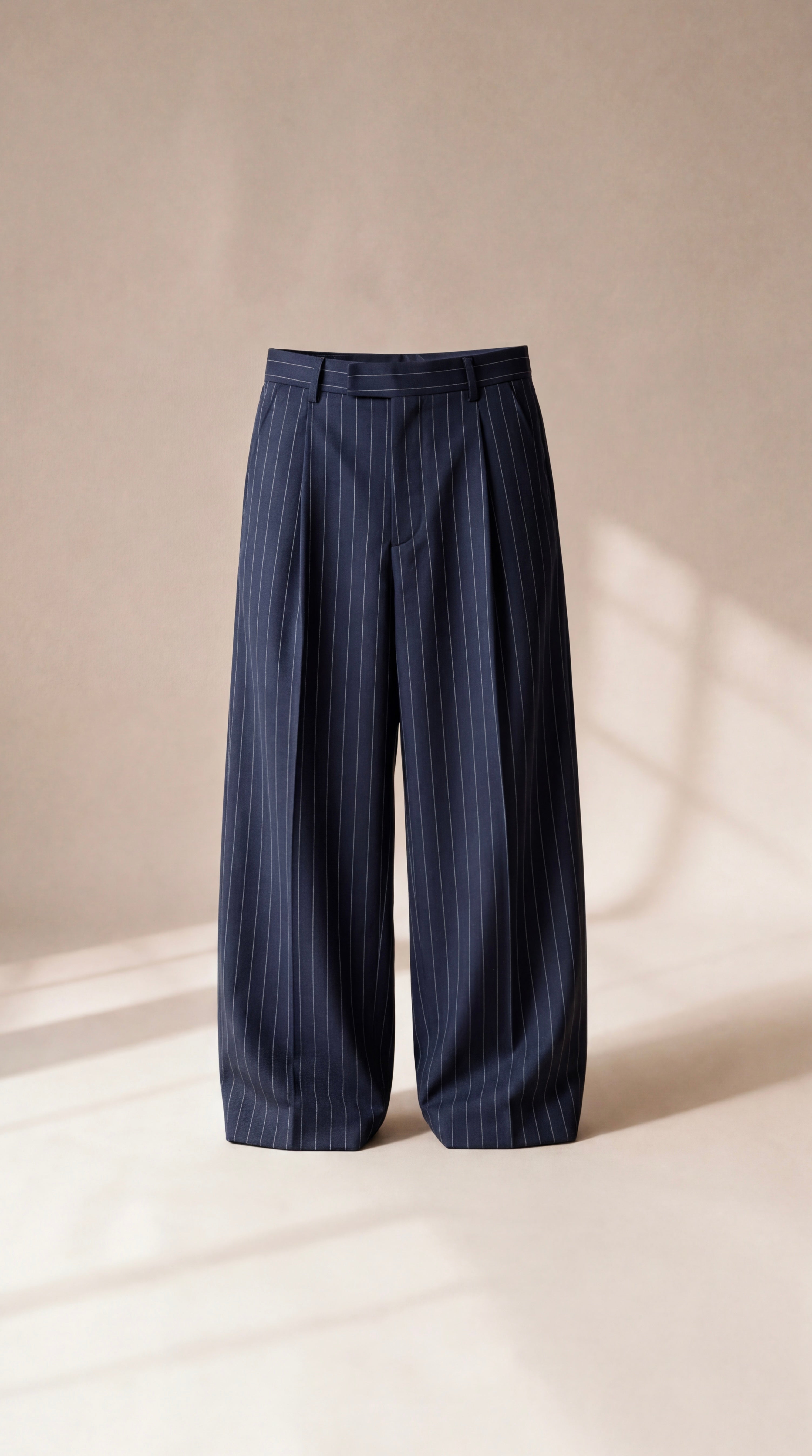 Navy Pinstripe Wide-Leg Trousers