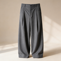 Wide Leg Pleated Pinstripe Trousers — Charcoal Grey
