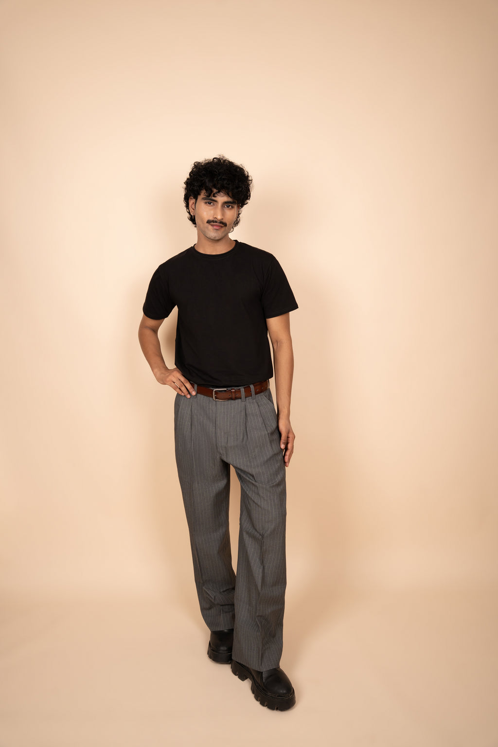 Charcoal Grey Pinstripe Tailored Pleated Trouser
