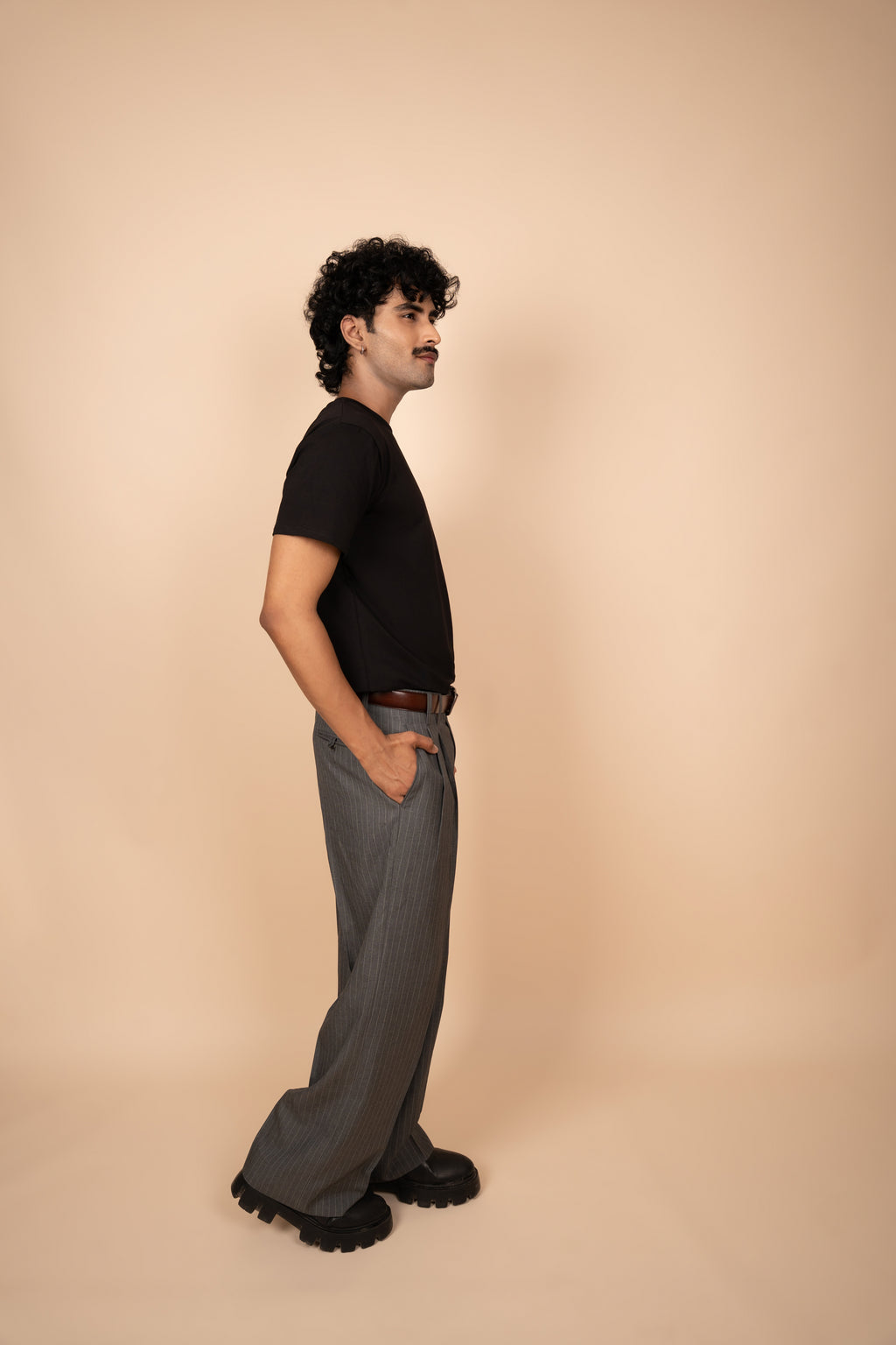 Charcoal Grey Pinstripe Tailored Pleated Trouser