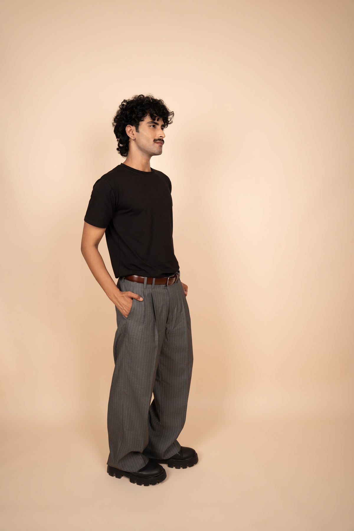 Charcoal Grey Pinstripe Tailored Pleated Trouser