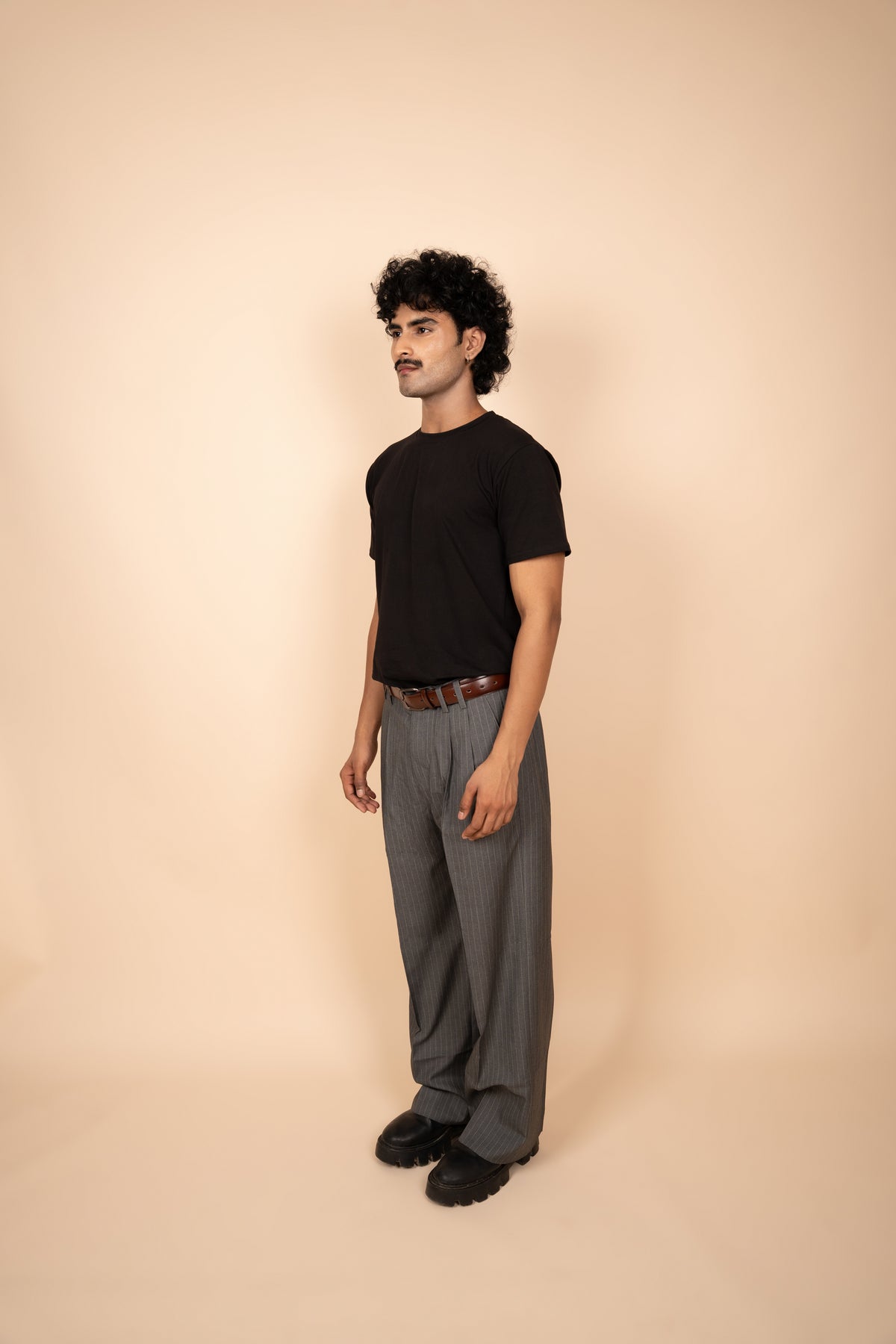 Charcoal Grey Pinstripe Tailored Pleated Trouser