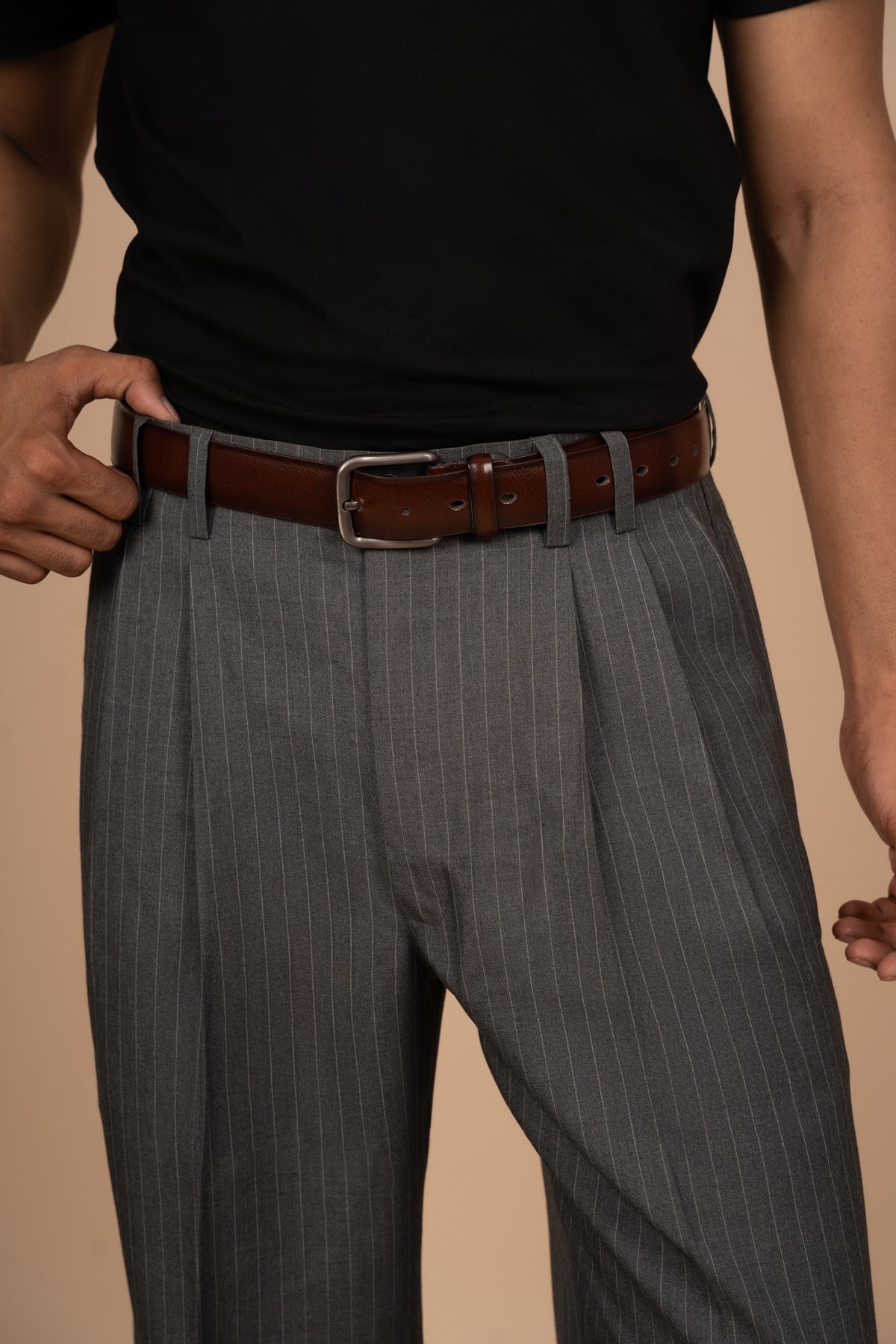 Charcoal Grey Pinstripe Tailored Pleated Trouser