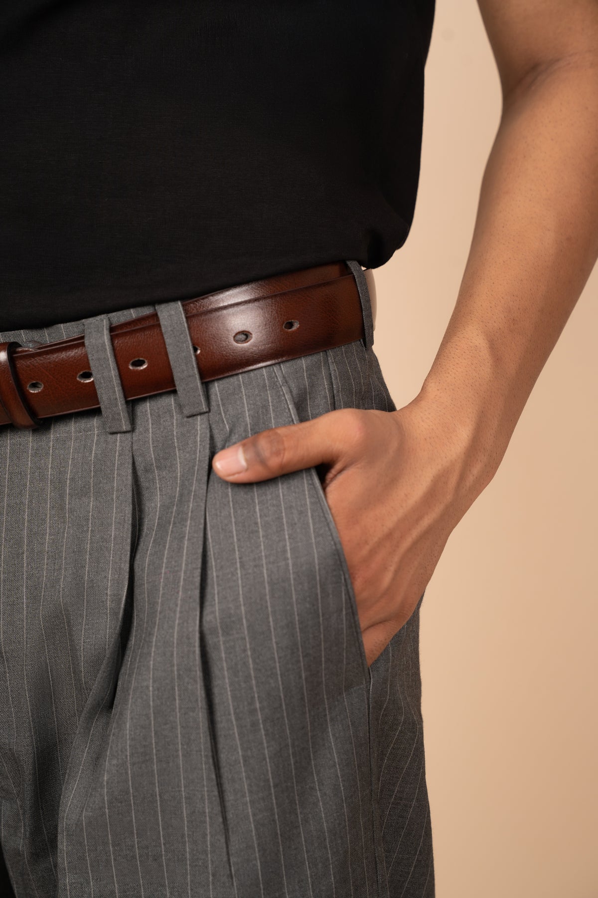 Charcoal Grey Pinstripe Tailored Pleated Trouser
