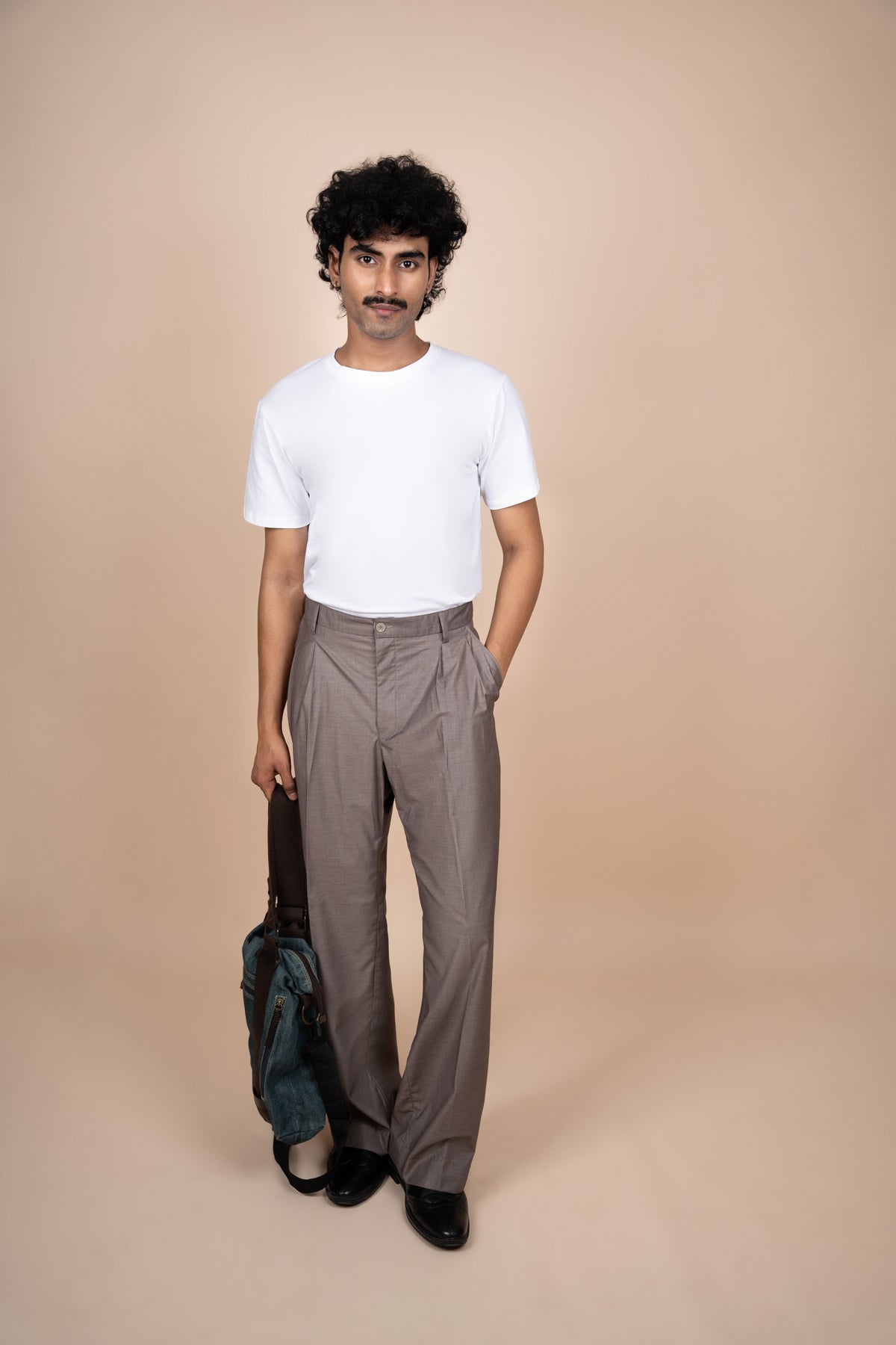 Taupe Tailored Pleated Trouser