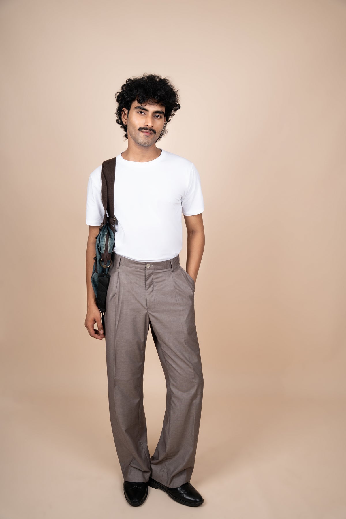 Taupe Tailored Pleated Trouser